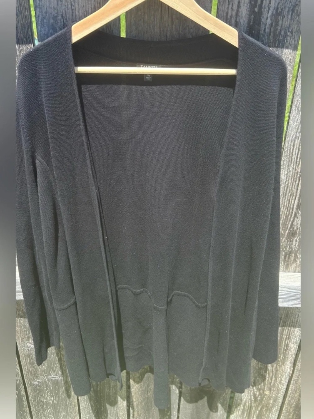 Talbots Black Cardigan Flyaway Open Front Pockets 1X Plus Petite